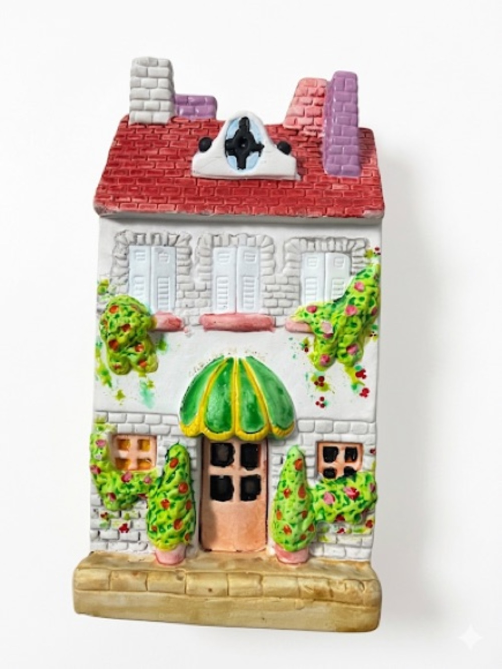 Hand-Painted Ceramic White & Green Cottage Wall Accent